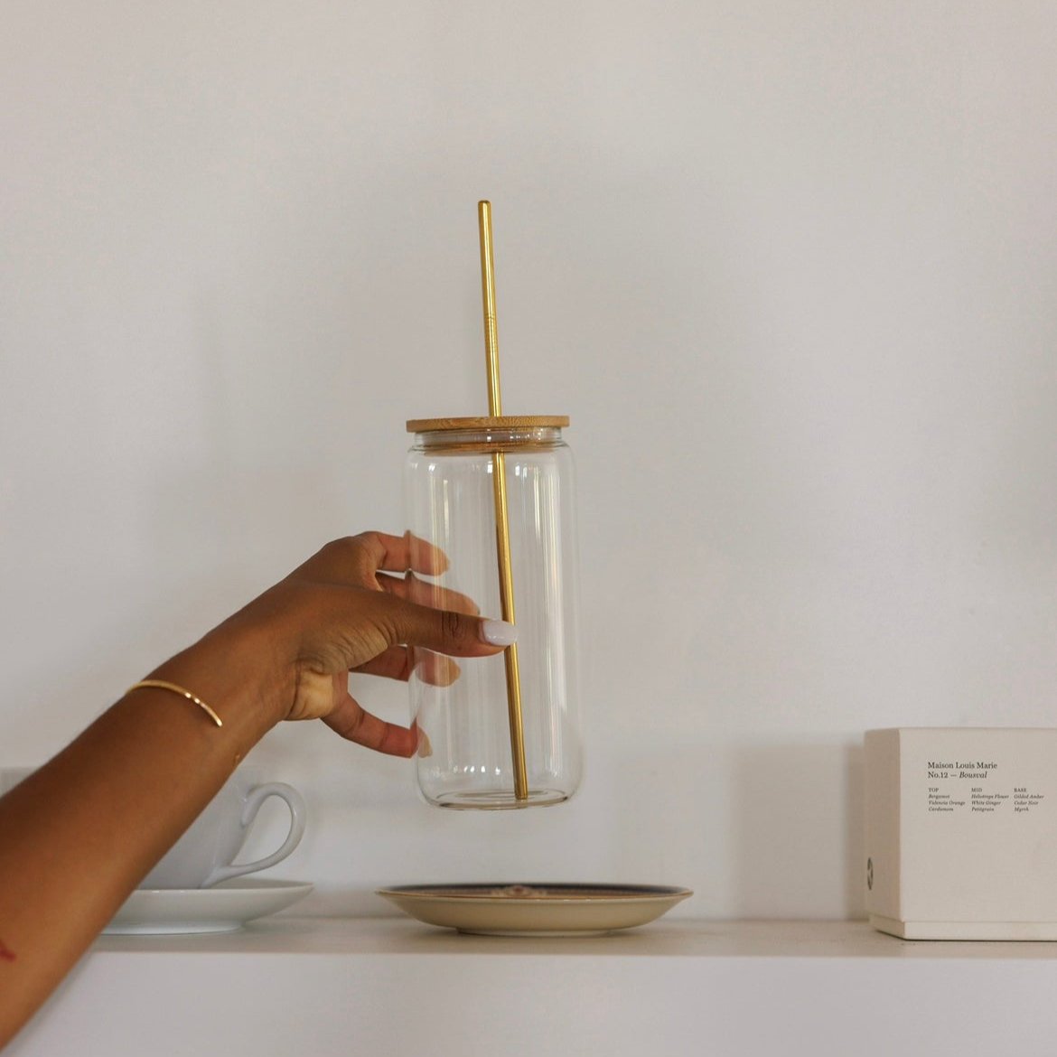 Ritual Glass | 20 oz Recycled Glass Cup with Bamboo Lid & Straw | YFSTY